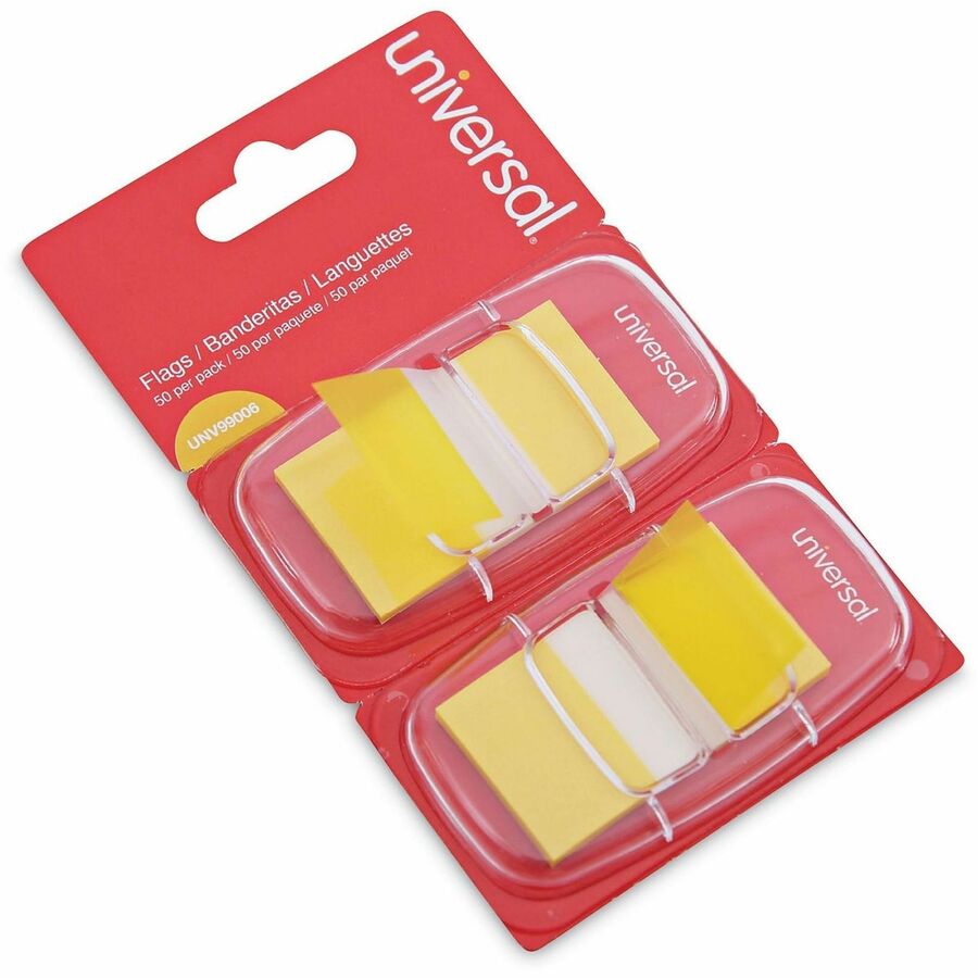 Universal Flag - 100 - Rectangle - Yellow - Removable, Self-stick, Pop-up, Repositionable - Dispenser Included - 100 / Pack