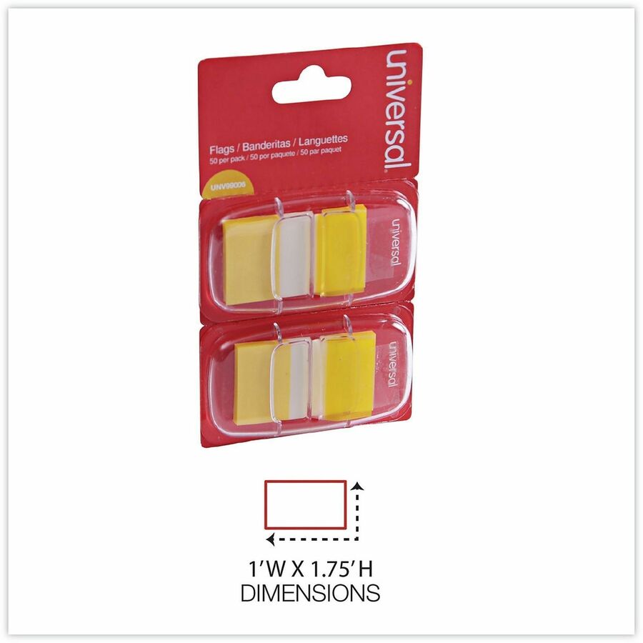 Universal Flag - 100 - Rectangle - Yellow - Removable, Self-stick, Pop-up, Repositionable - Dispenser Included - 100 / Pack
