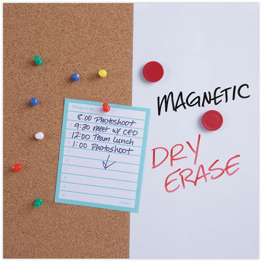 Universal Dry Erase/Bulletin Board - 36" (3 ft) Width x 24" (2 ft) Height - Tan Cork/Melamine Surface - Black Aluminum, Satin Frame - Magnetic - 1 Each