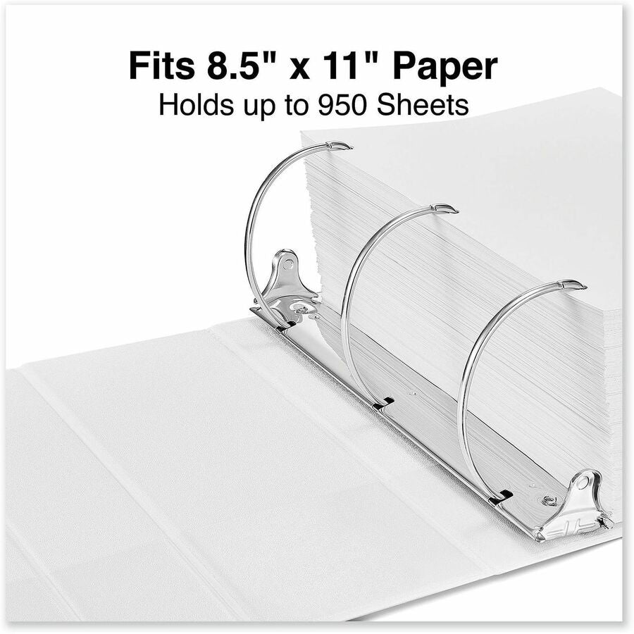 Universal Slant D-Ring View Binder, 3 Rings, 5" Capacity, 11 x 8.5, White - 5" Binder Capacity - Letter - 8 1/2" x 11" Sheet Size - 950 Sheet Capacity - 3 Ring(s) - Fastener(s): Ring - Pocket(s): 2, Inside Front & Back - Polypropylene - White - Non-sti...