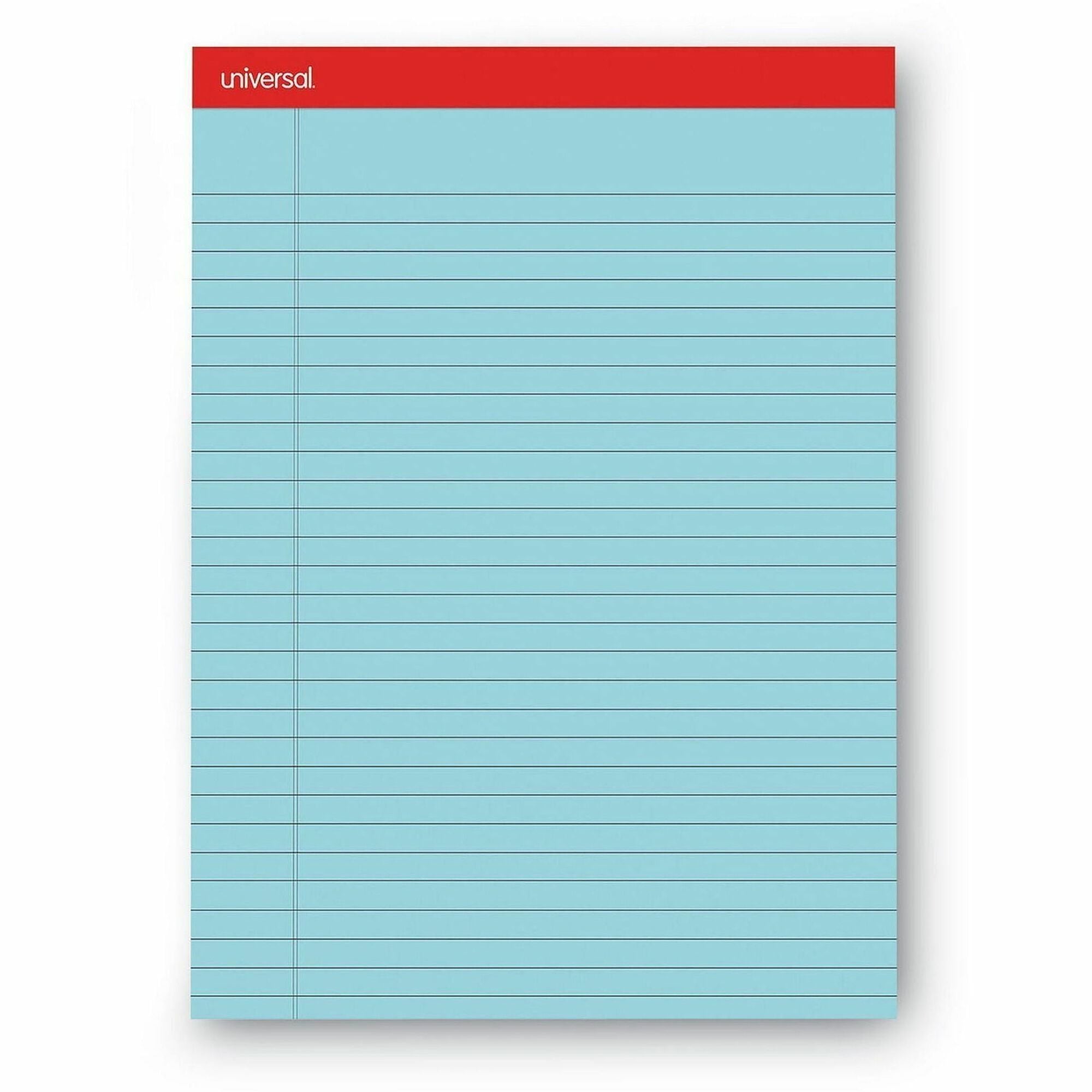 Universal Notepad - 1 Subject(s) - 50 Sheets - Tape Bound - Wide Ruled, Legal Ruled Front Ruling - 16 lb Basis Weight - 11" Height x 8.5" Width - Blue Paper - Chipboard Cover - 1 Dozen