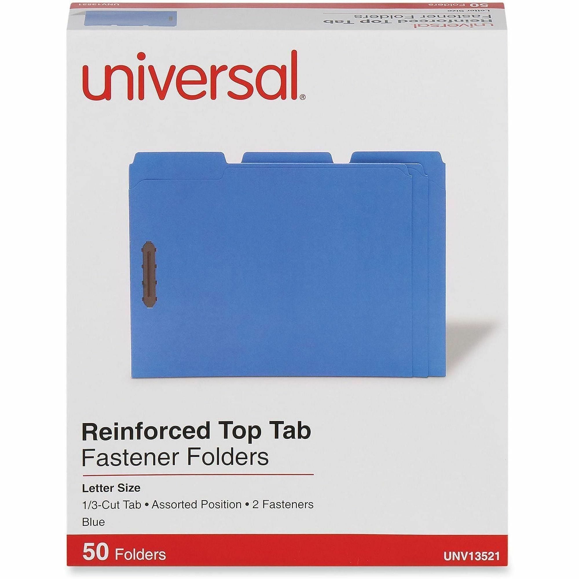 Universal 1/3 Tab Cut Letter Classification Folder - 8 1/2" x 11" - 3/4" Expansion - 2 Fastener(s) - 2" Fastener Capacity - Top Tab Location - Assorted Tab Position - Blue - 50 Box