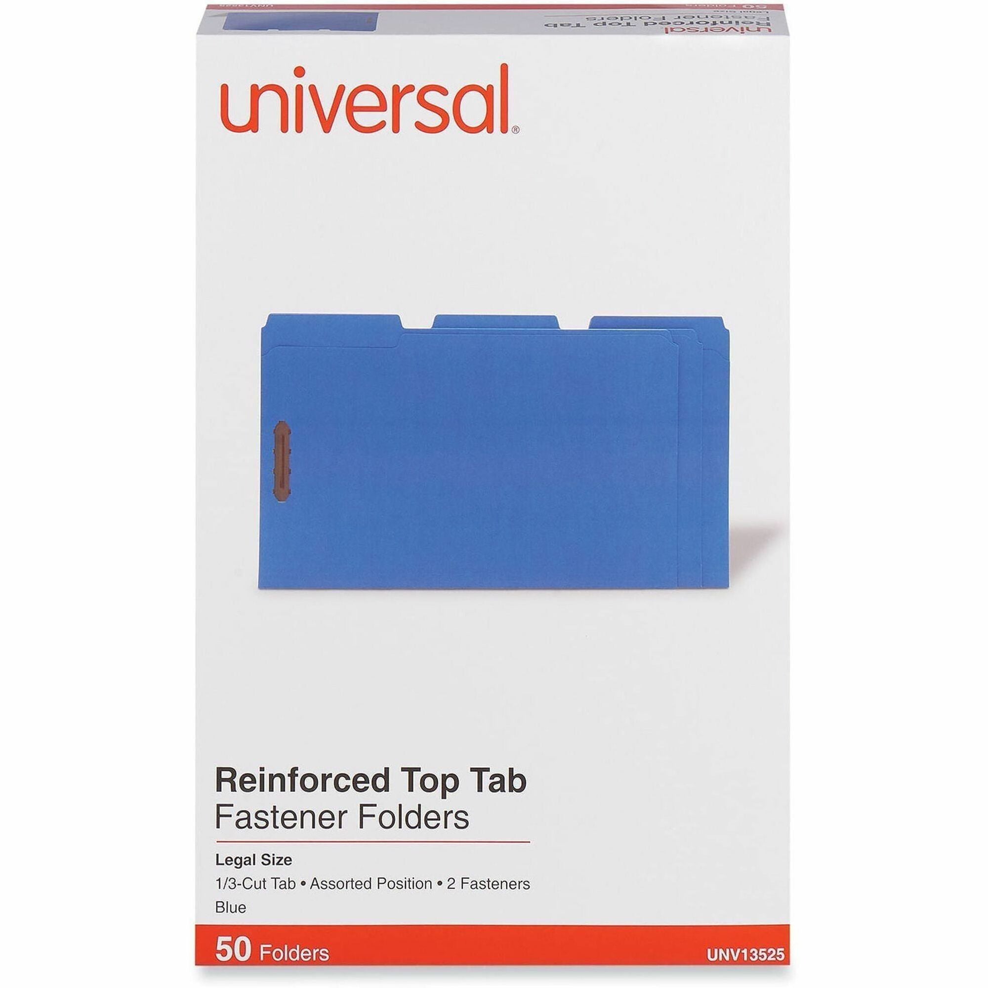 Universal 1/3 Tab Cut Legal Classification Folder - 8 1/2" x 14" - 3/4" Expansion - 2 Fastener(s) - 2" Fastener Capacity - Top Tab Location - Assorted Tab Position - Blue - 50 Box