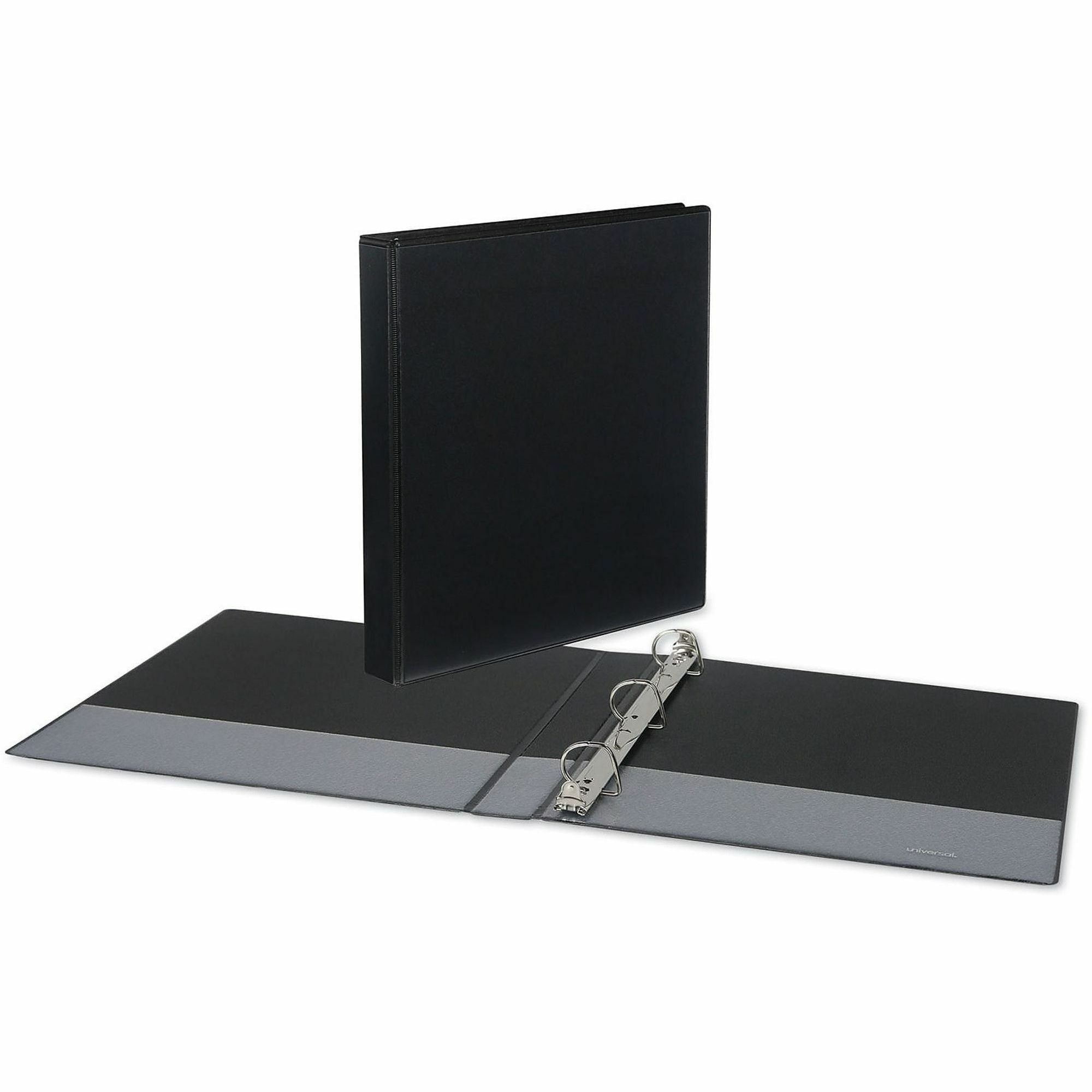 Universal Slant D-Ring View Binder, 3 Rings, 1" Capacity, 11 x 8.5, Black - 1" Binder Capacity - Letter - 8 1/2" x 11" Sheet Size - 220 Sheet Capacity - 3 Ring(s) - Fastener(s): Ring - Pocket(s): 2, Inside Front & Back - Polypropylene - Black - Non-sti...