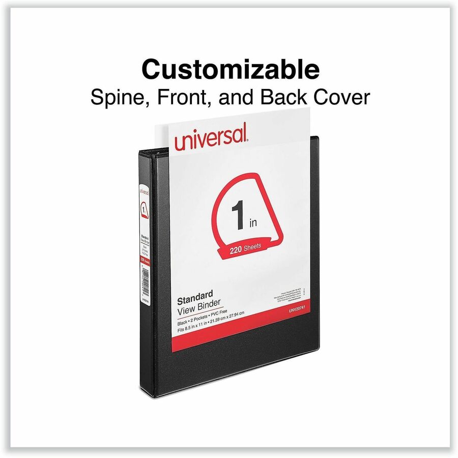 Universal Slant D-Ring View Binder, 3 Rings, 1" Capacity, 11 x 8.5, Black - 1" Binder Capacity - Letter - 8 1/2" x 11" Sheet Size - 220 Sheet Capacity - 3 Ring(s) - Fastener(s): Ring - Pocket(s): 2, Inside Front & Back - Polypropylene - Black - Non-sti...