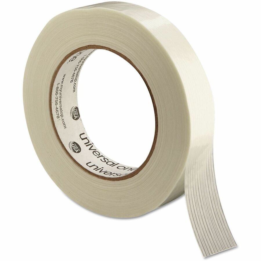 Universal 190# Medium Grade Filament Tape, 3" Core, 24 mm x 54.8 m, Clear - 59.93 yd Length x 0.94" Width x 6.2 mil Thickness - 3" Core - Clear - Synthetic Rubber - Plastic Backing - 1 Roll