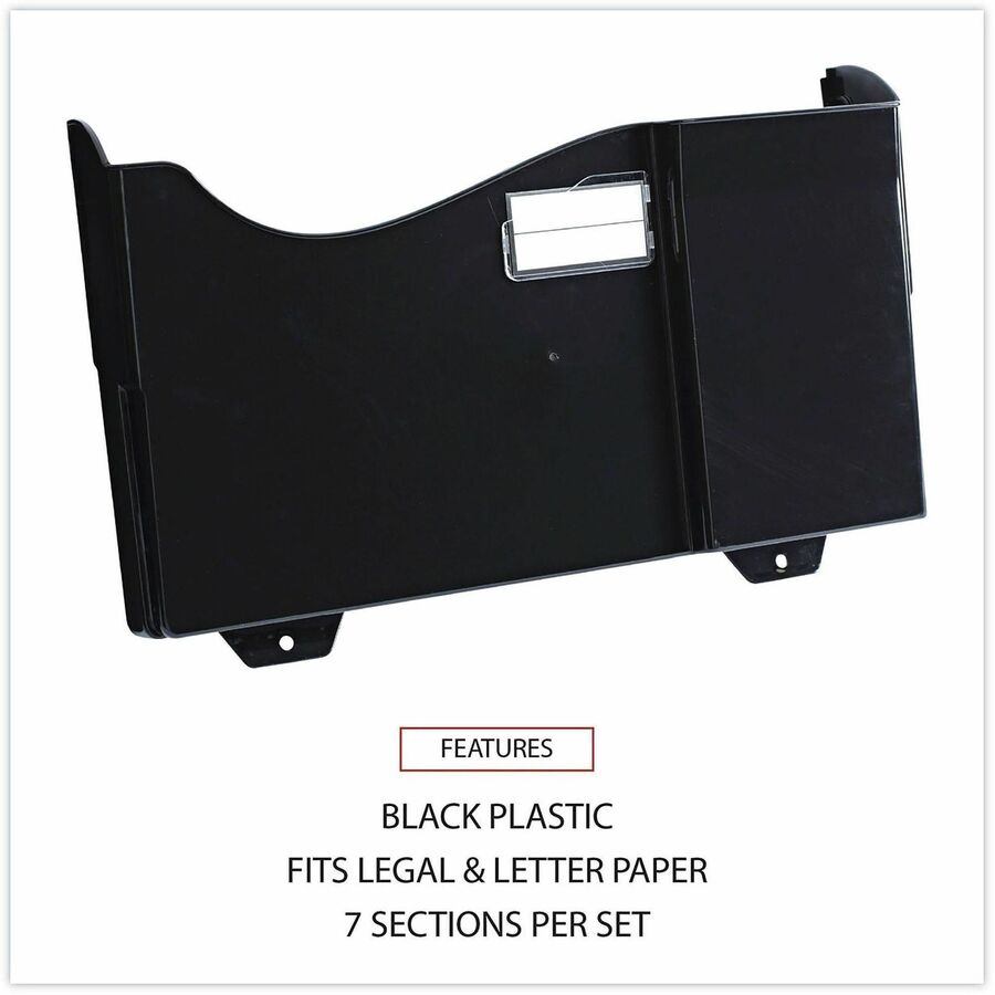 Universal Hanging Organizer - 7 Pocket(s) - 38.25" Height x 16" Width x 4.75" Depth - Black - Plastic - 7 / Pack