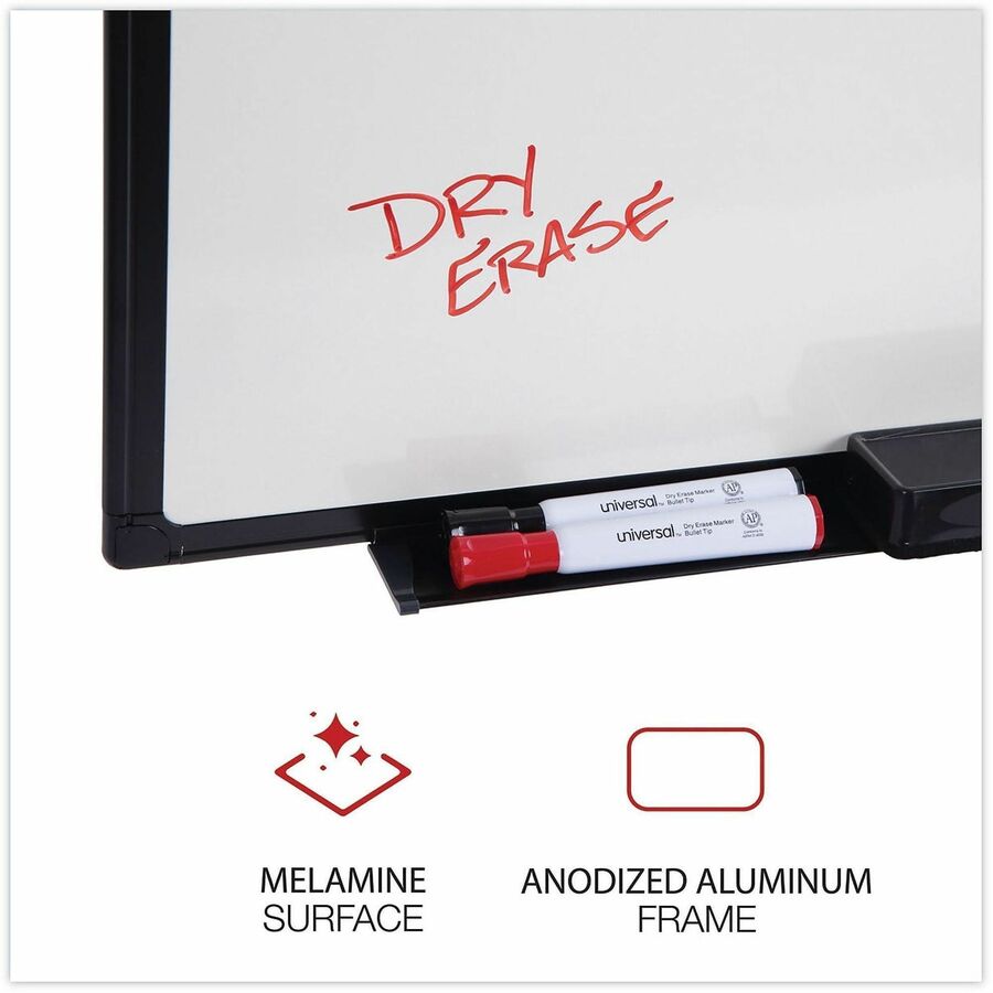 Universal Dry Erase Board - 48" (4 ft) Width x 36" (3 ft) Height - White Melamine Surface - Black Anodized Aluminum Frame - 1 Each