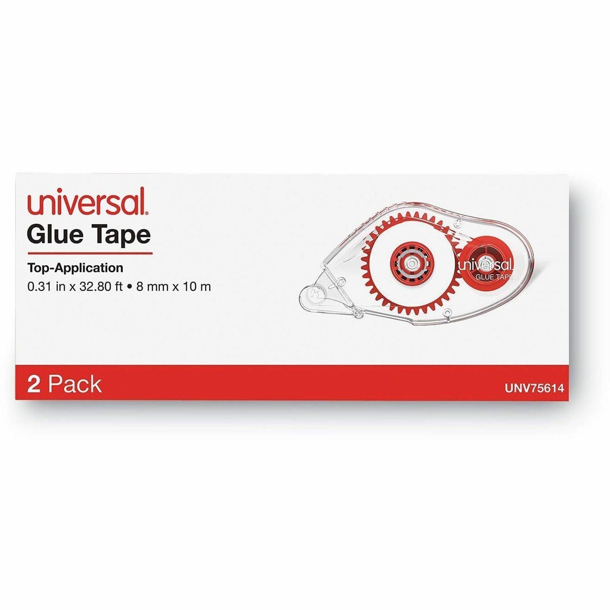 Universal Double-sided Adhesive Tape Roller, 0.31" x 32.8 ft, Dries Clear, 2/Pack - 10.93 yd Length x 0.31" Width - Clear - Cardboard, Paper - 2 / Pack