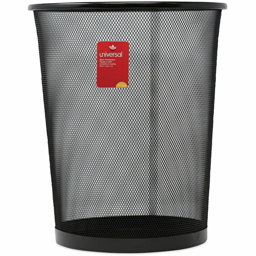 Universal Mesh Wastebasket, 18 qt, Steel Mesh, Black - Open Top - 4.50 gal Capacity - Round - 11.70" Opening Diameter - For Desk, Office - Durable, Sturdy, Breathable - 14.1" Height x 11.8" Width x 14.1" Depth x 11.8" Diameter - Steel Mesh - Powder Coa...