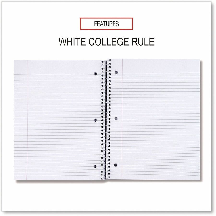Universal Notebook - 5 Subject(s) - 200 Sheets - Spiral - Medium Ruled, College Ruled Front Ruling - 3 Hole(s) - 15 lb Basis Weight - 11" Height x 8.5" Width - White Paper - Black Paperboard Cover