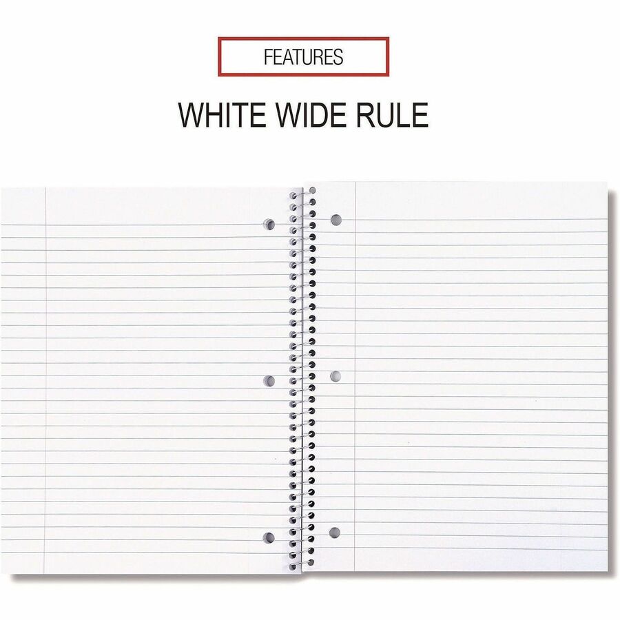 Universal Notebook - 1 Subject(s) - 70 Sheets - Spiral - Wide Ruled, Legal Ruled Front Ruling - 3 Hole(s) - 15 lb Basis Weight - 10.50" Height x 8" Width - White Paper - Black Paperboard Cover