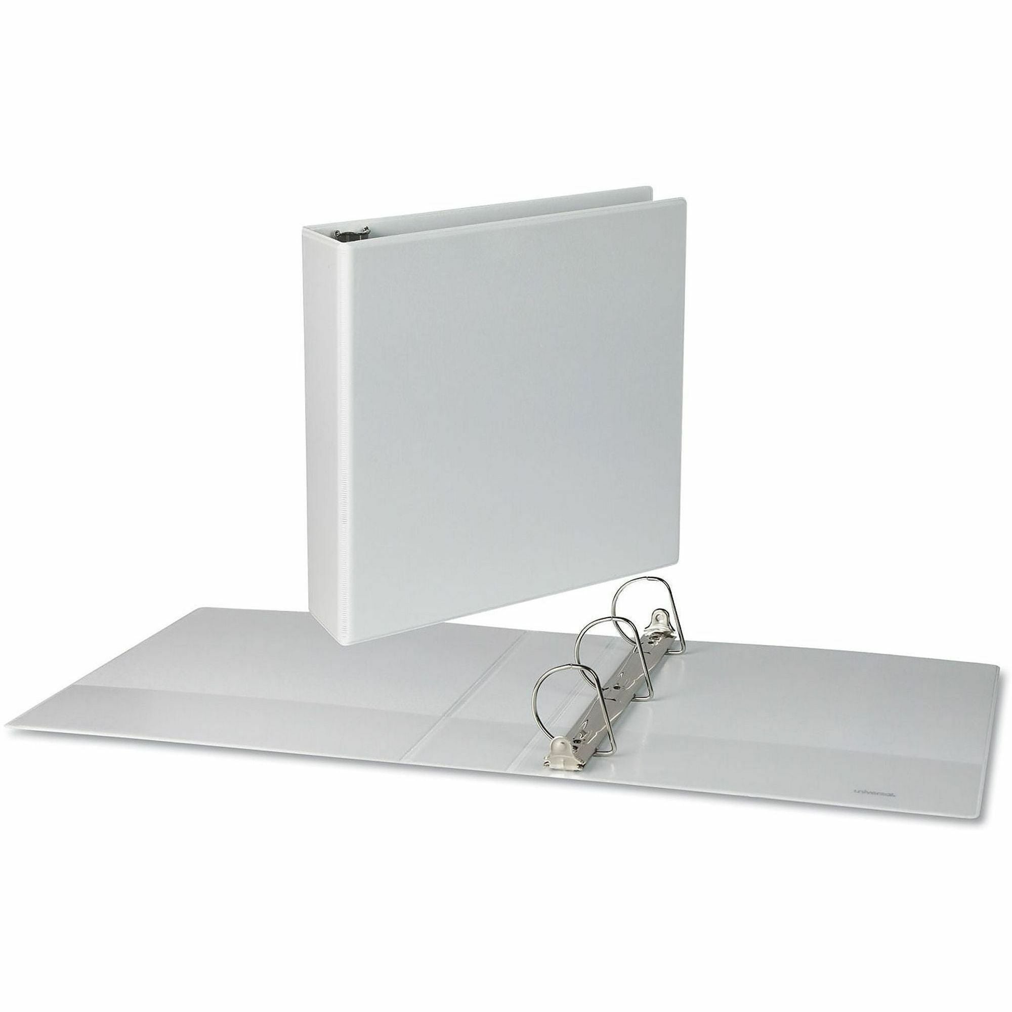 Universal Slant D-Ring View Binder, 3 Rings, 2" Capacity, 11 x 8.5, White, 4/Pack - 2" Binder Capacity - Letter - 8 1/2" x 11" Sheet Size - 500 Sheet Capacity - 3 Ring(s) - Fastener(s): Ring - Pocket(s): 2, Inside Front & Back - Polypropylene - White -...