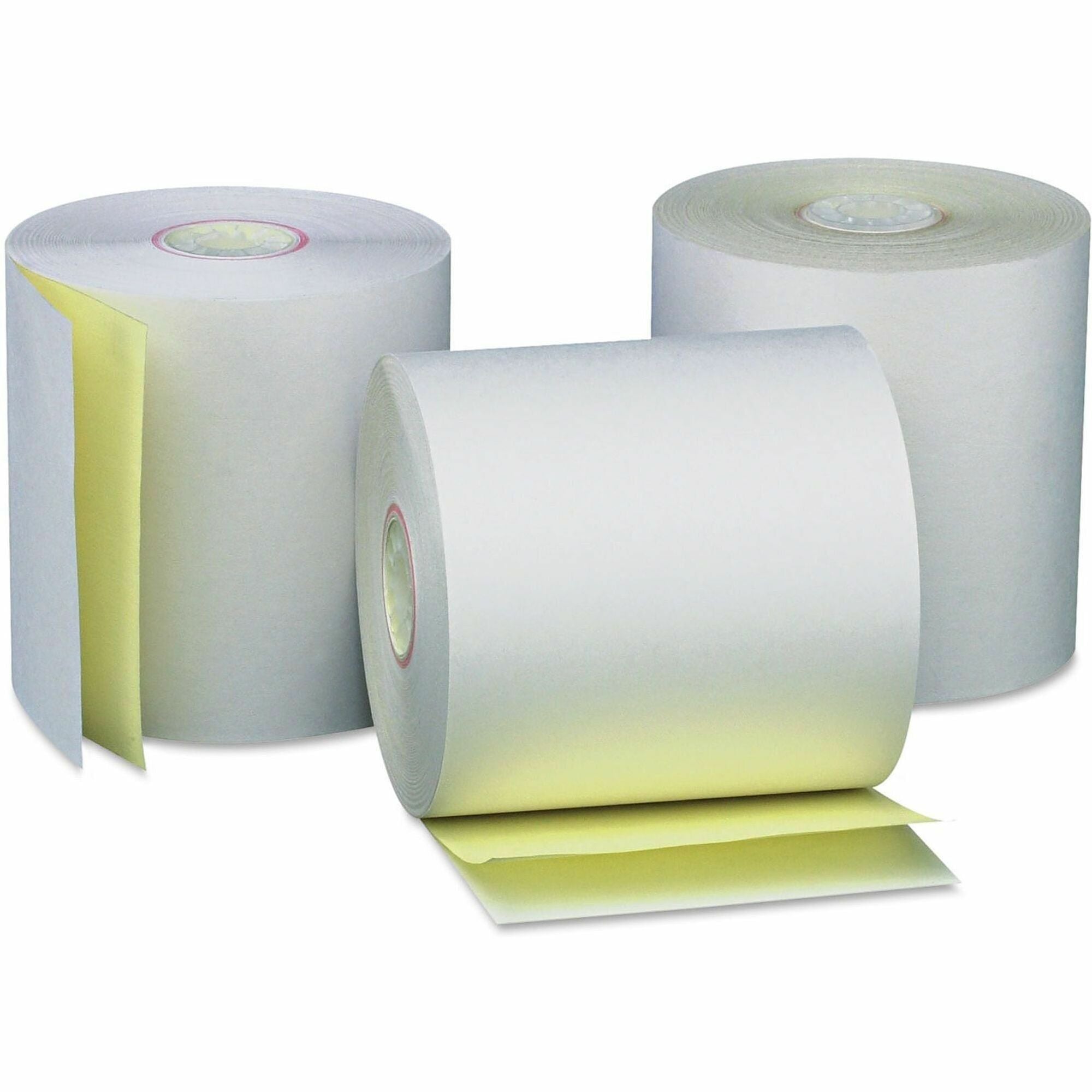 Universal Carbonless Paper Rolls, 0.44" Core, 3" x 90 ft, White/Canary, 50/Carton - 3" x 90 ft - End of Paper Indicator - White/Canary - 50 / Carton