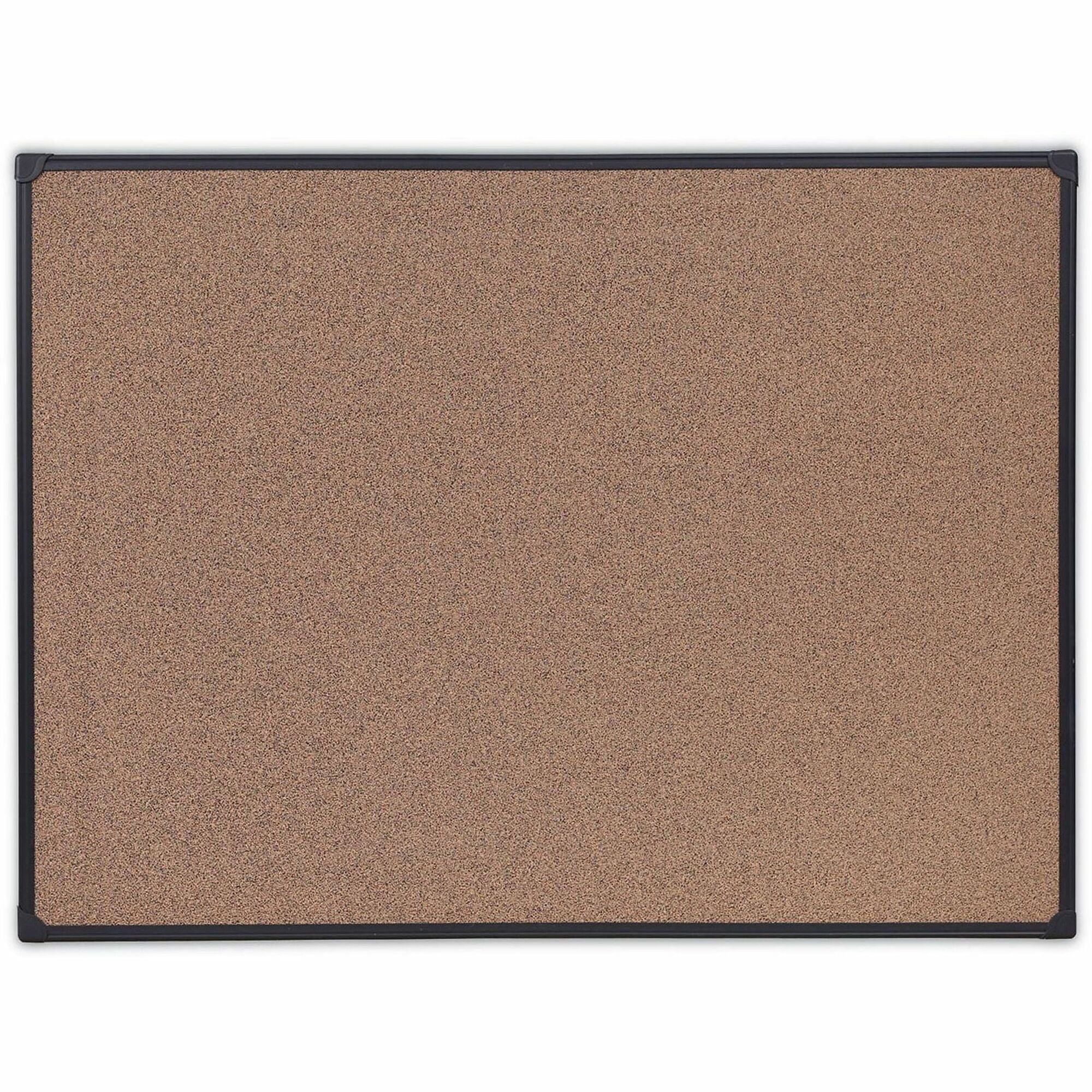 Universal Bulletin Board - 35.43" Board Height x 47.24" Board Width x 0.47" Board Depth - Brown Rubber, Cork Surface - Durable, Sleek Style, Heavy Duty, Sturdy - Black Aluminum Frame - 1 Each