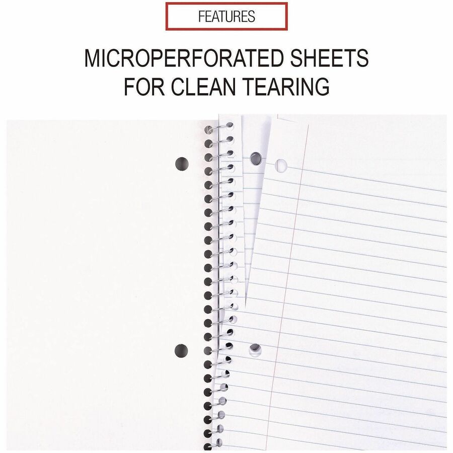 Universal Notebook - 1 Subject(s) - 70 Sheets - Spiral - Wide Ruled, Legal Ruled Front Ruling - 3 Hole(s) - 15 lb Basis Weight - 10.50" Height x 8" Width - White Paper - Black Paperboard, Blue, Green, Red Cover - 4 / Pack