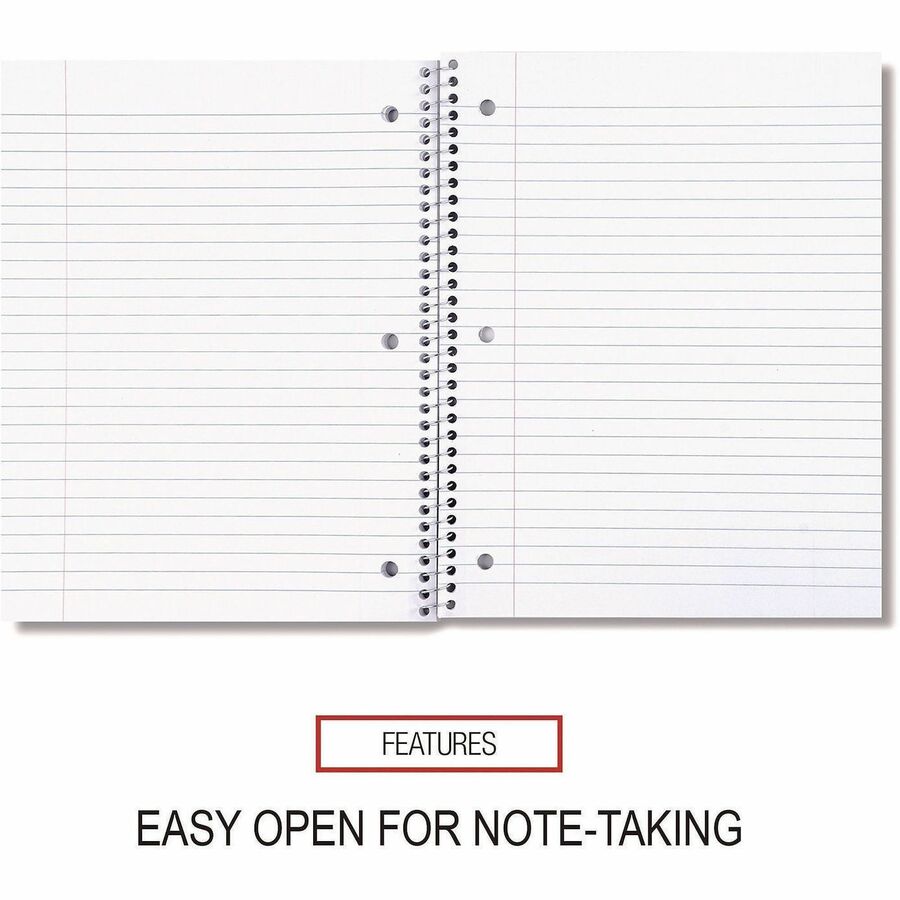 Universal Notebook - 1 Subject(s) - 70 Sheets - Spiral - Wide Ruled, Legal Ruled Front Ruling - 3 Hole(s) - 15 lb Basis Weight - 10.50" Height x 8" Width - White Paper - Black Paperboard, Blue, Green, Red Cover - 4 / Pack