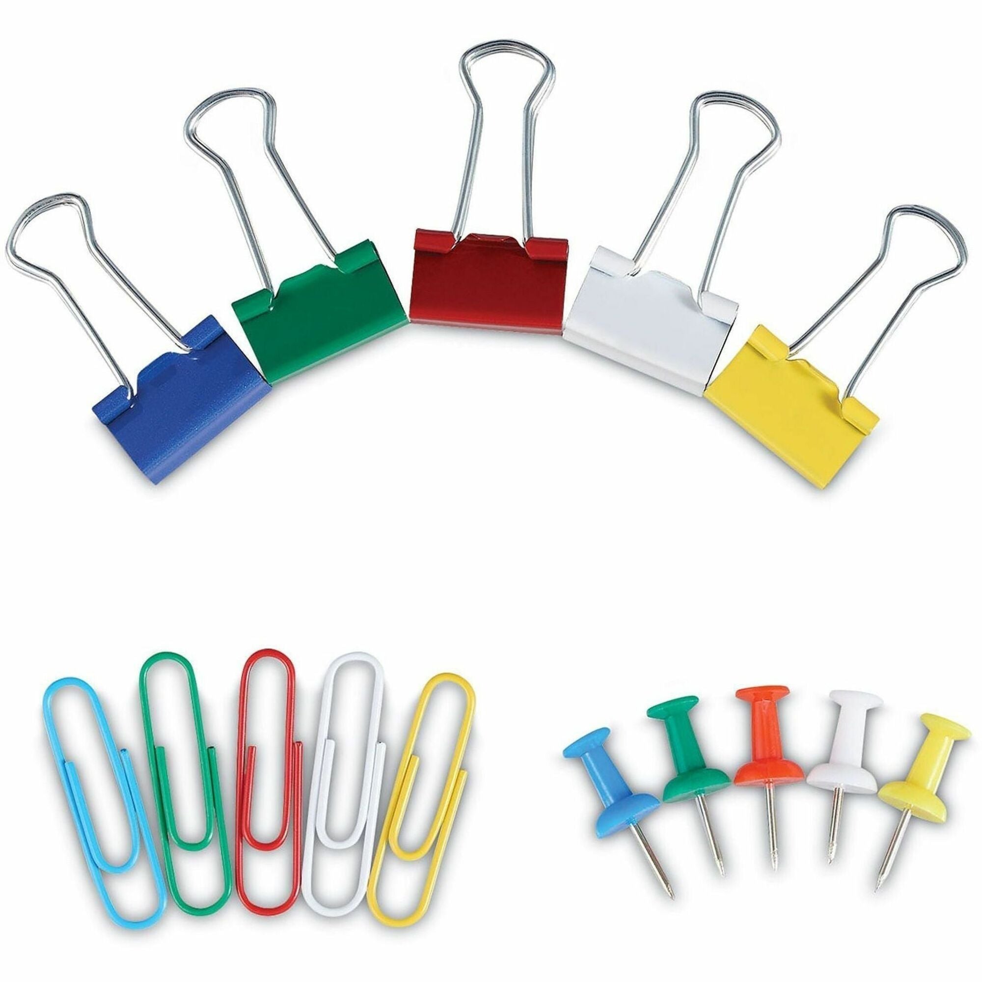Universal Binder Clip/Paper Clip/Push Pin Set - Assorted Sizes - Assorted, Blue, Green, Red, White, Yellow - Metal, Plastic - 6 Kit