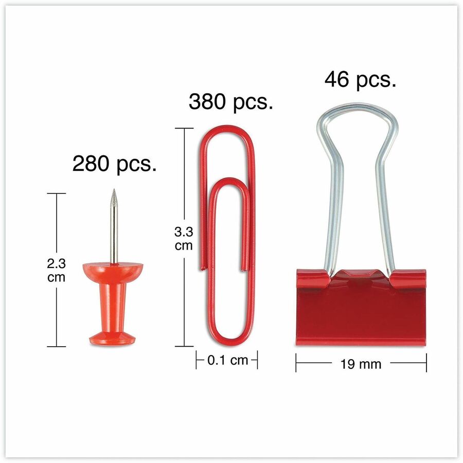 Universal Binder Clip/Paper Clip/Push Pin Set - Assorted Sizes - Assorted, Blue, Green, Red, White, Yellow - Metal, Plastic - 6 Kit