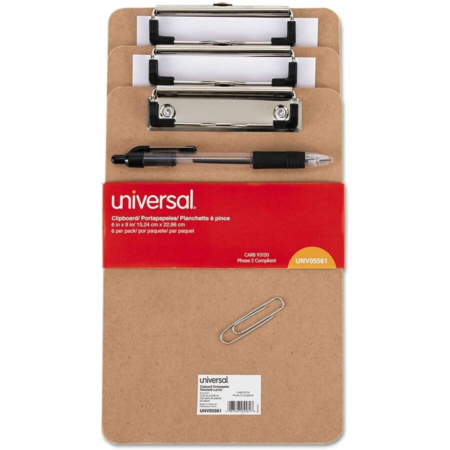 Universal Clipboard - 0.50" Clip Capacity - Storage for Document - 5" x 8" Sheet Size - Hardboard - Brown - 6 / Pack