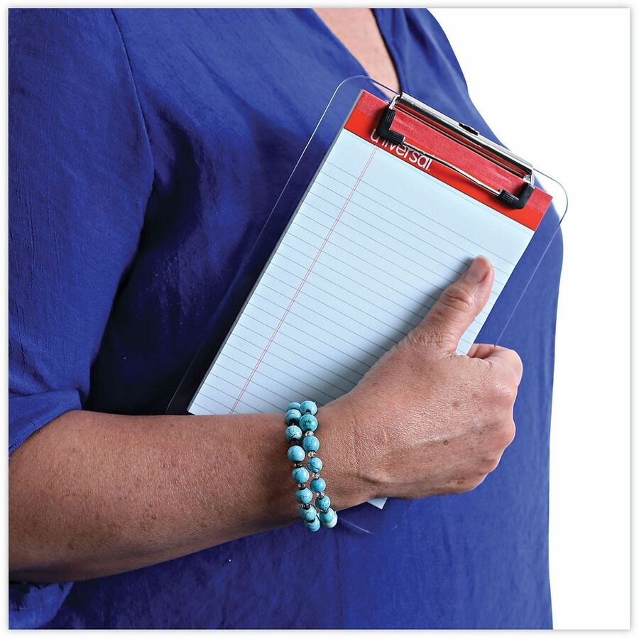 Universal Clipboard - 0.50" Clip Capacity - Storage for Paper - 5" x 8" Sheet Size - Plastic - Clear - 1 Each