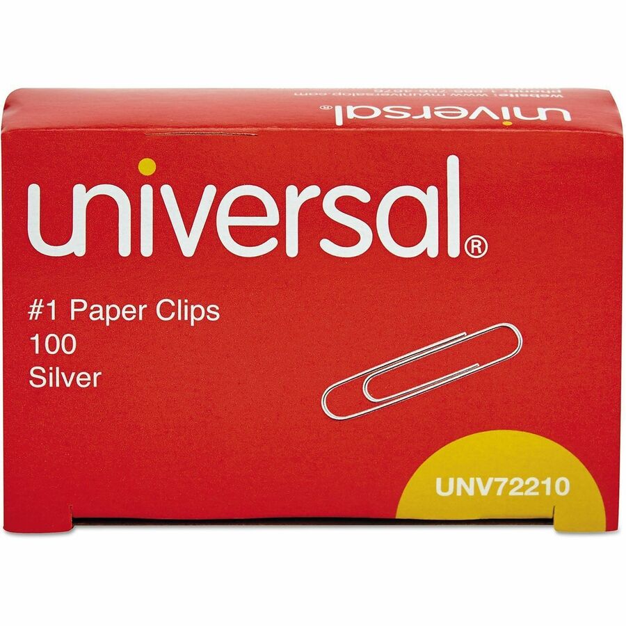 Universal #1 Paper Clips - No. 1 - 1.3" Length - Silver - Steel Wire - 100 Clips/Box - 10 / Pack