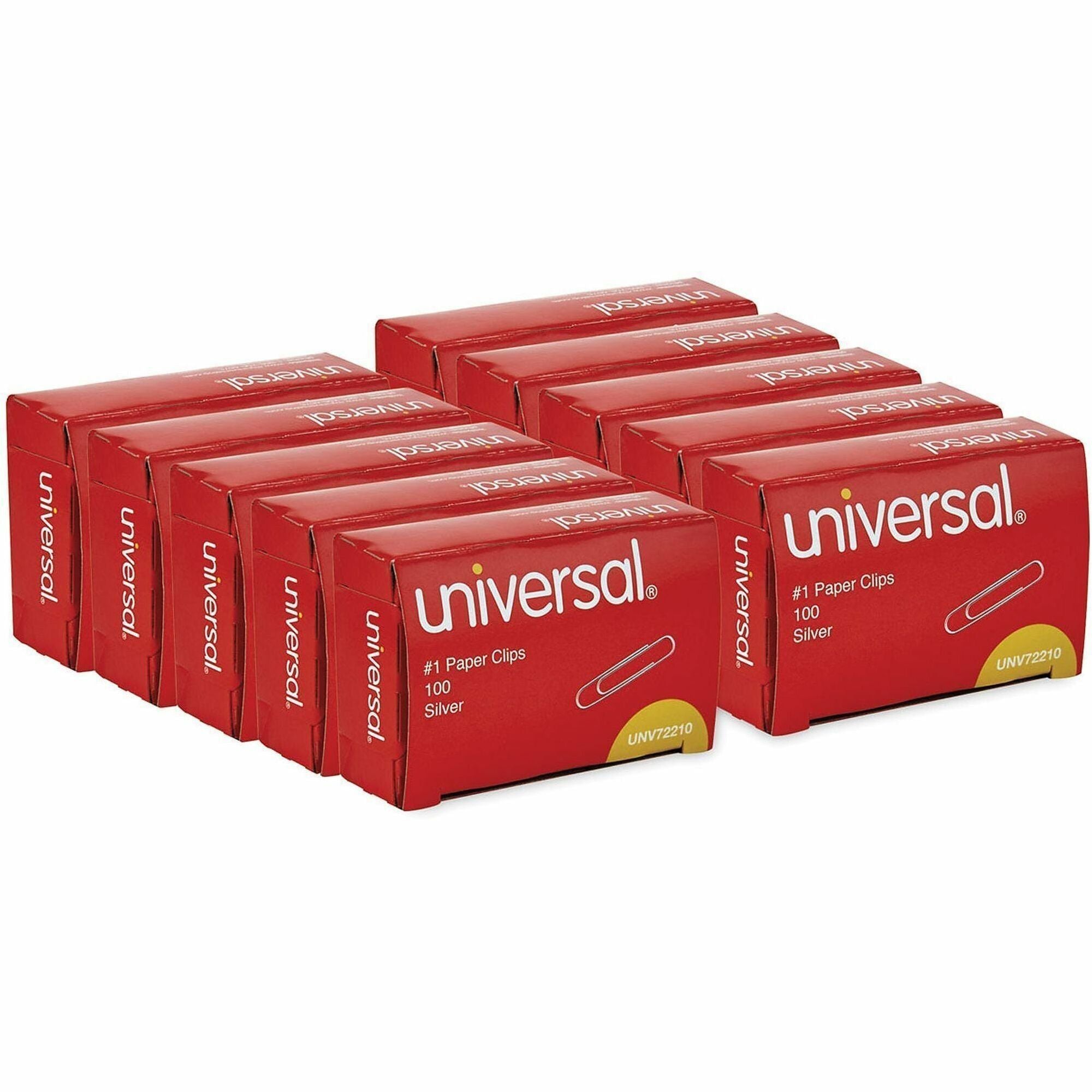 Universal #1 Paper Clips - No. 1 - 1.3" Length - Silver - Steel Wire - 100 Clips/Box - 10 / Pack