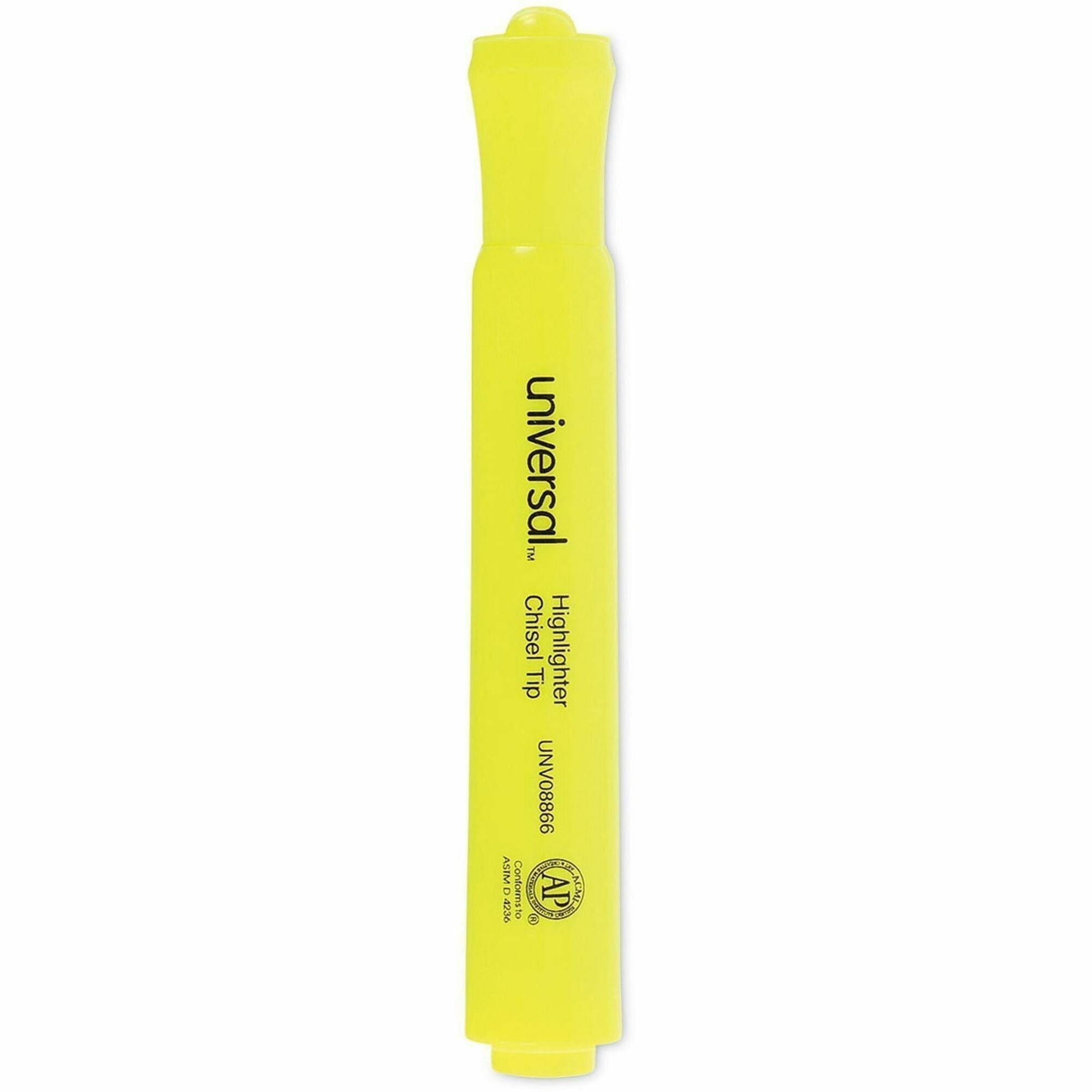 Universal Highlighter - Chisel Marker Point - Fluorescent Yellow Ink - Yellow Round, Tank Barrel - 36 / Pack