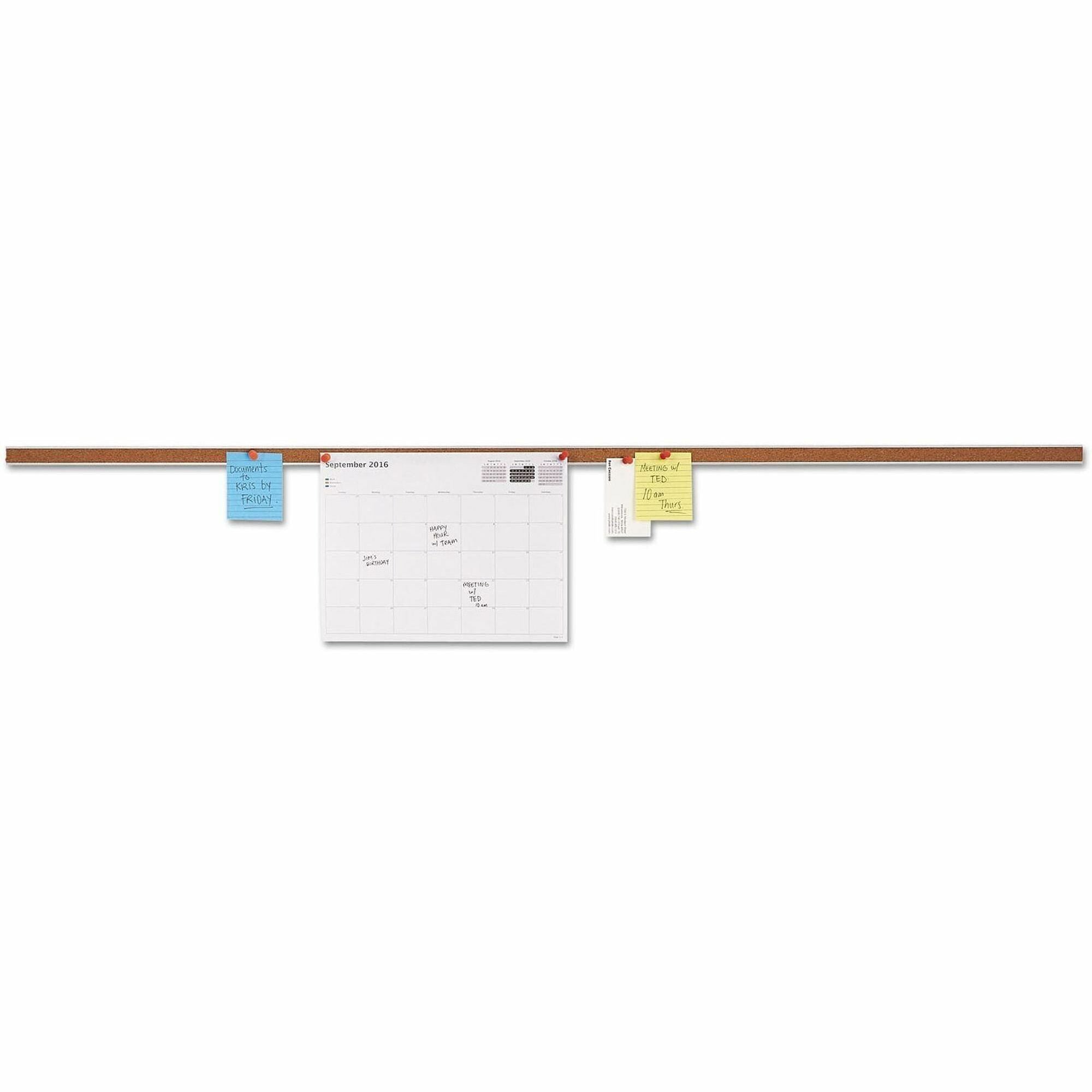 Universal Cork Board - 1" Board Height x 48" Board Width - Brown Cork Surface - Self-healing, Easy Installation - Silver Aluminum Frame - 1" Height x 48" Width - 1 Each
