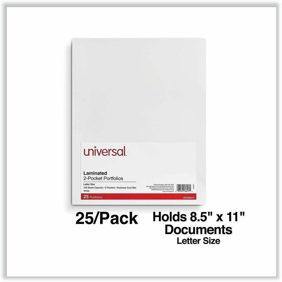 Universal Pocket Folder - 11" x 8 1/2" - 100 Sheets Capacity - Inside Front & Back Pocket(s) - Laminated - 25 Box