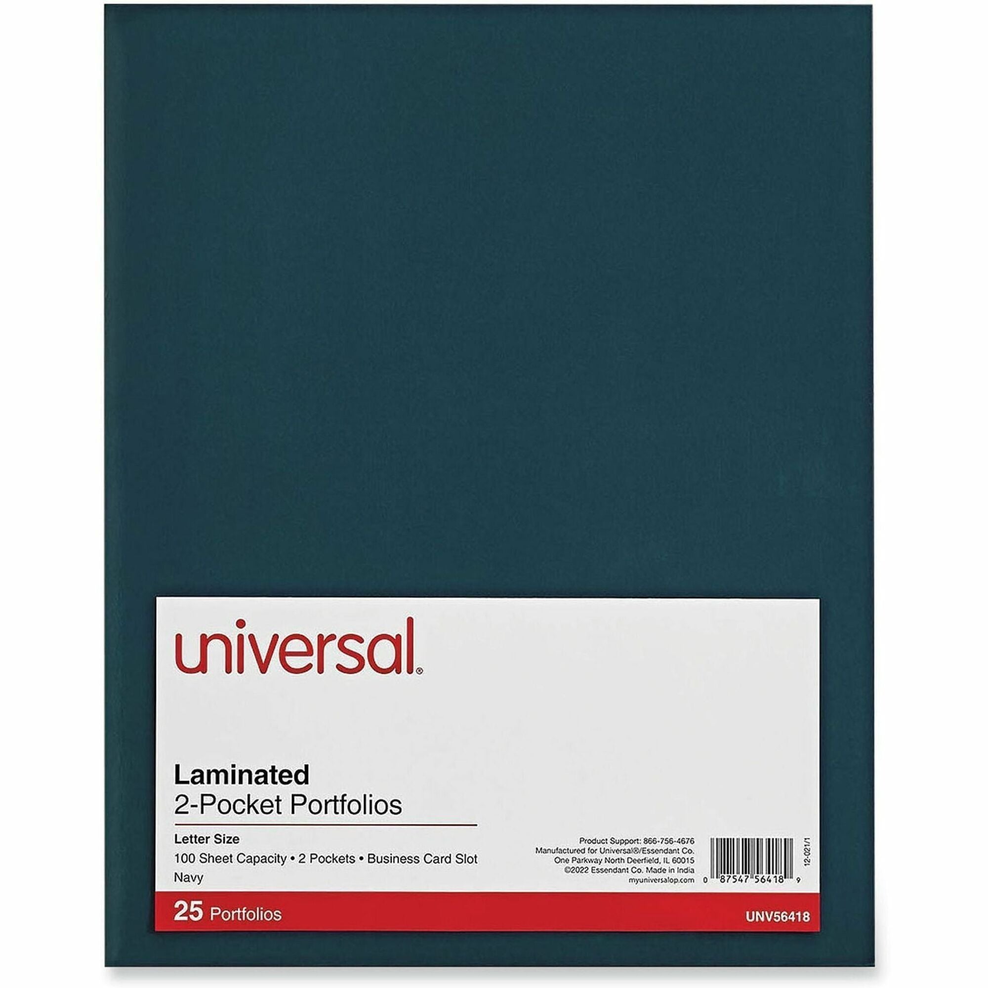 Universal Pocket Folder - 11" x 8 1/2" - 100 Sheets Capacity - 2 Inside Front & Back Pocket(s) - Laminated - 25 Box