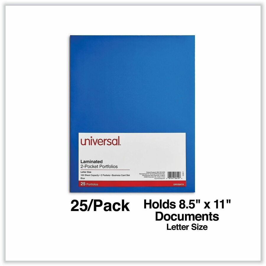 Universal Pocket Folder - 11" x 8 1/2" - 100 Sheets Capacity - 2 Inside Front & Back Pocket(s) - Laminated - 25 Box