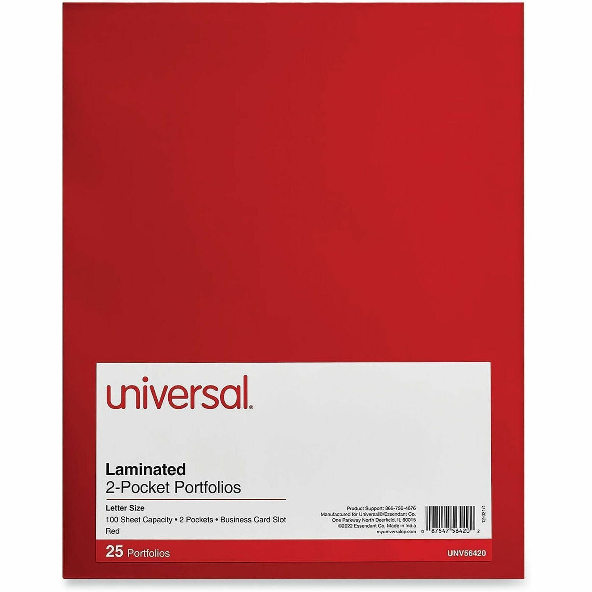 Universal Pocket Folder - 11" x 8 1/2" - 100 Sheets Capacity - 2 Inside Front & Back Pocket(s) - Laminated - 25 Box