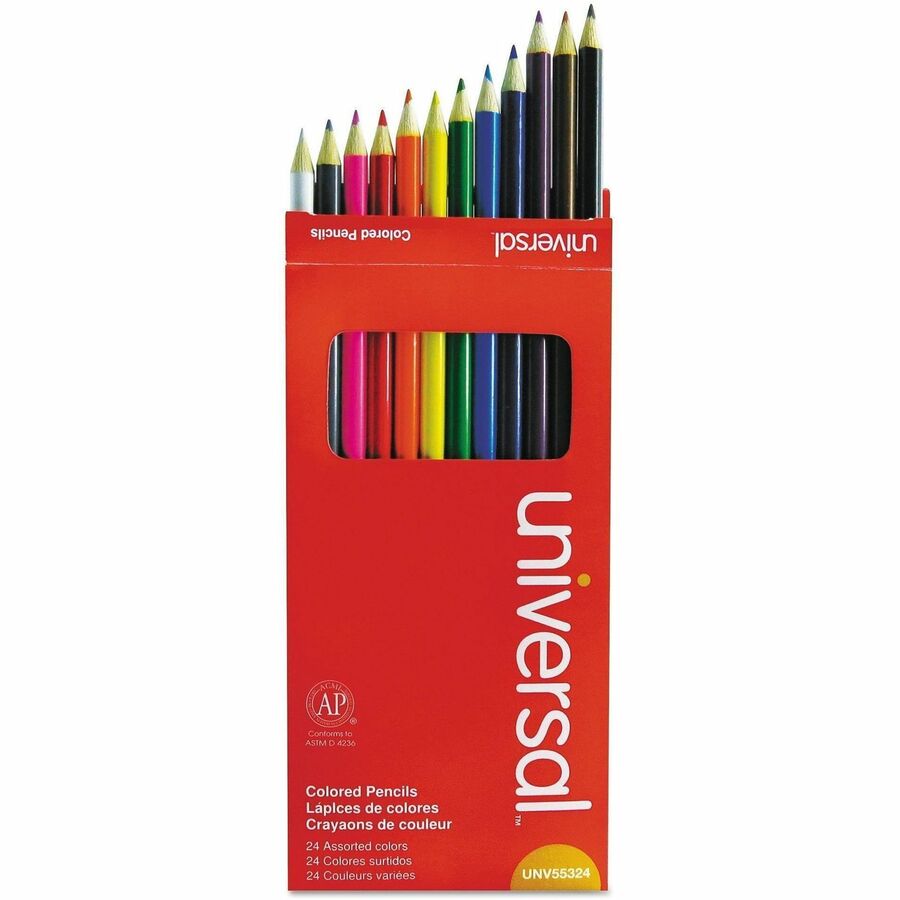Universal Colored Pencil - 3 mm Assorted Lead - Assorted Wood Barrel - 24 / Pack