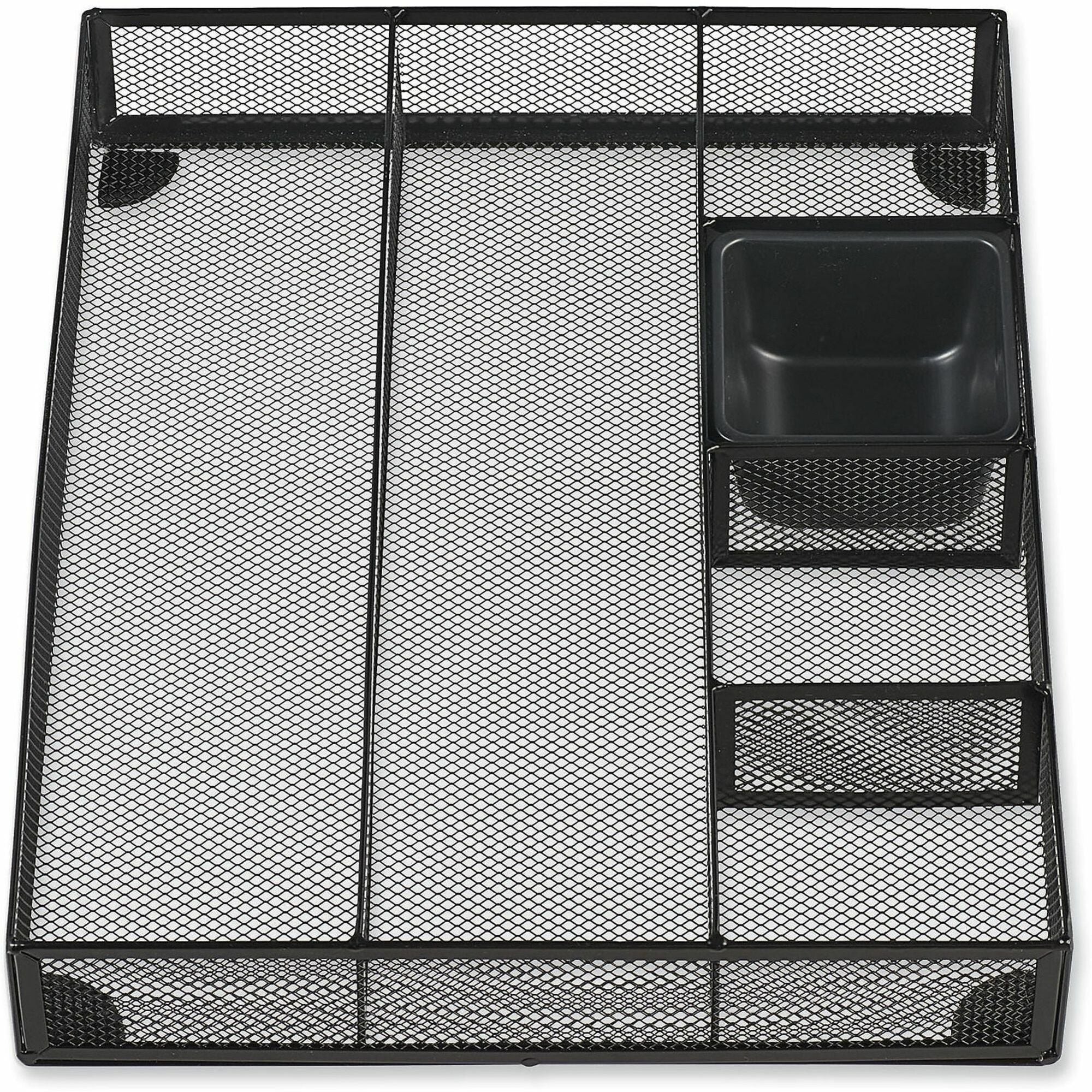Universal Metal Mesh Drawer Organizer, Six Compartments, 15 x 11.88 x 2.5, Black - 6 Compartment(s) - 2.50" Height x 15" Width x 11.88" Depth - Black - Metal Mesh - 1 Each