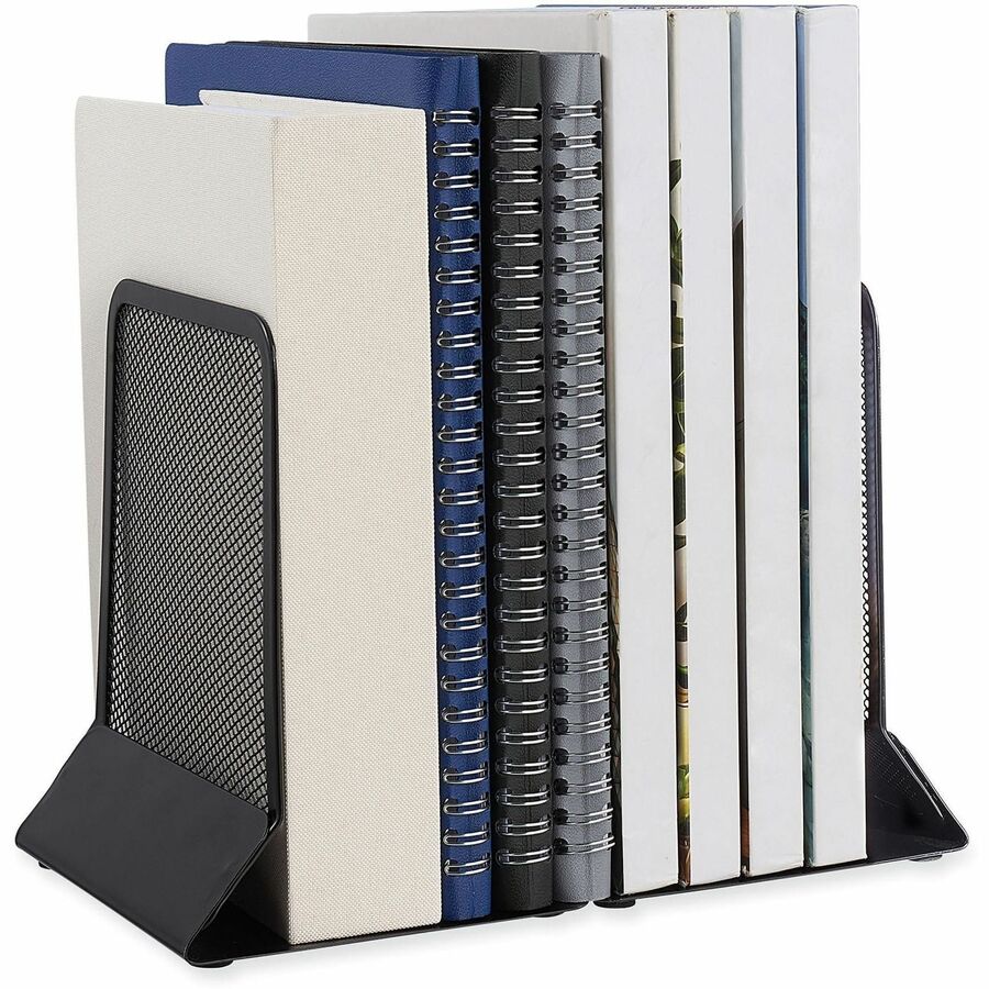 Universal Metal Mesh Bookends, Nonskid Base, 5.38 x 5.38 x 6.75, Black, Pair - 6.75" Height x 5.38" Width x 5.38" Depth - Non-skid Base, Rounded Corner - Black - Metal Mesh, Metal - 6 Pair