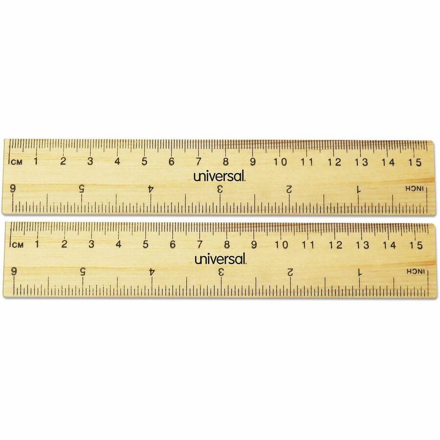 Universal Ruler - 6" Length x 1.4" Width - 1/16 Graduations - Standard, Metric Measuring System - Wood, Metal - 2 / Pack
