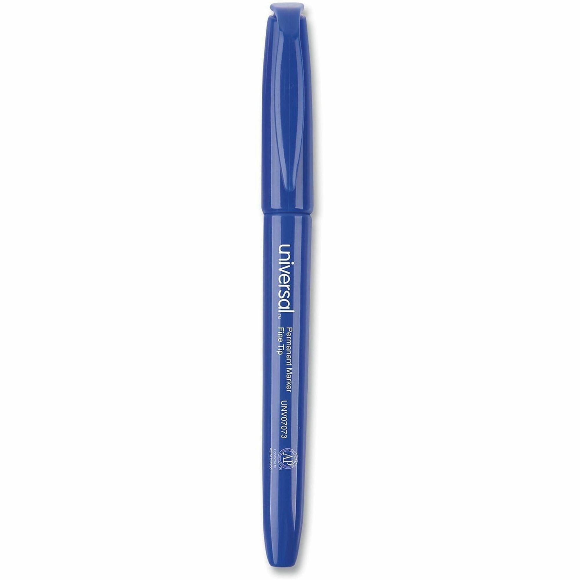 Universal Pen-Style Permanent Marker, Fine Bullet Tip, Blue, Dozen - Fine Bullet Marker Point - Blue Ink - General Purpose - 1 Dozen