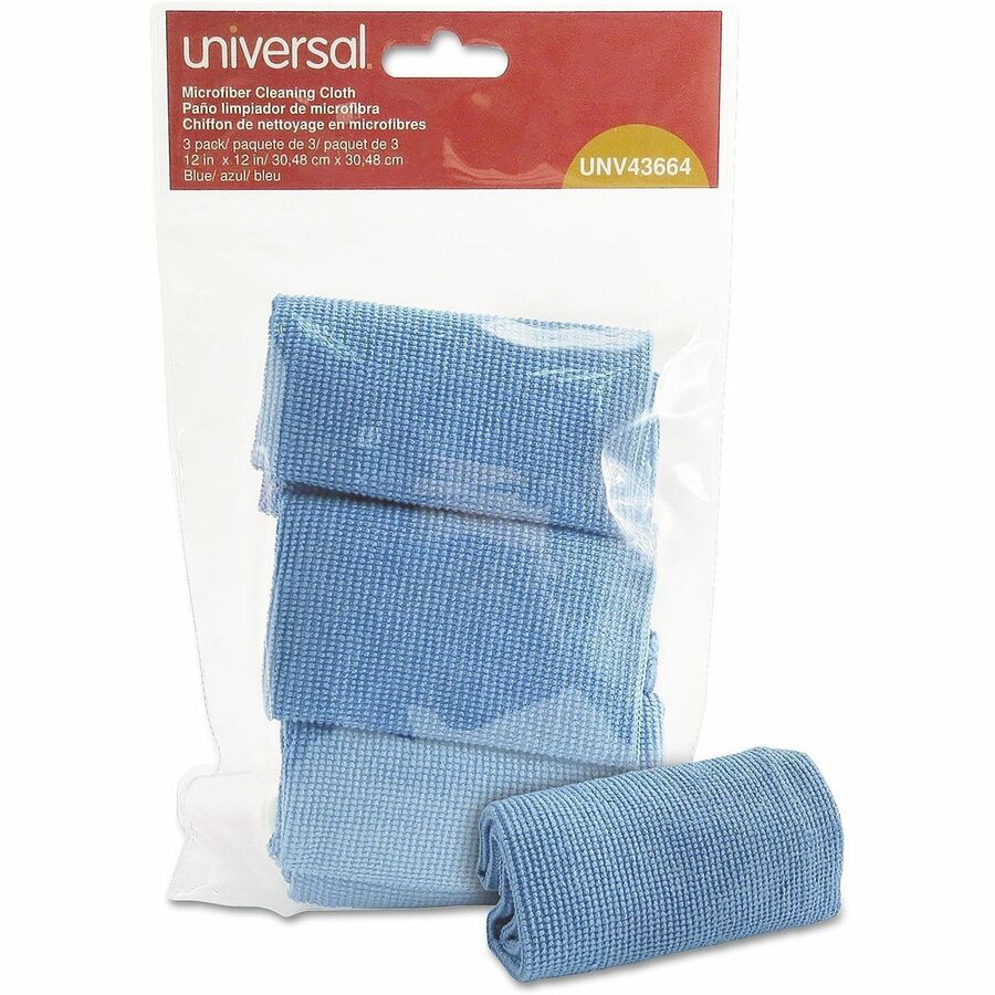 Universal Microfiber Cleaning Cloth, 12 x 12, Blue, 3/Pack - For Glass, Screen, Whiteboard - Cloth - 12" Length x 12" Width - Recommended For: Dust Remover - Machine Washable, Streak-free - Blue - 3 / Pack