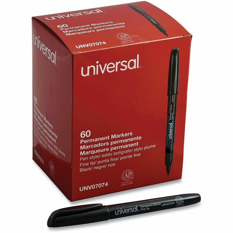 Universal Pen-Style Permanent Marker Value Pack, Fine Bullet Tip, Black, 60/Pack - Fine Bullet Marker Point - Black Ink - General Purpose - 60 / Pack