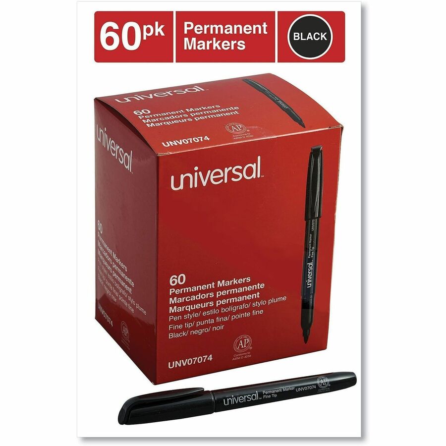 Universal Pen-Style Permanent Marker Value Pack, Fine Bullet Tip, Black, 60/Pack - Fine Bullet Marker Point - Black Ink - General Purpose - 60 / Pack