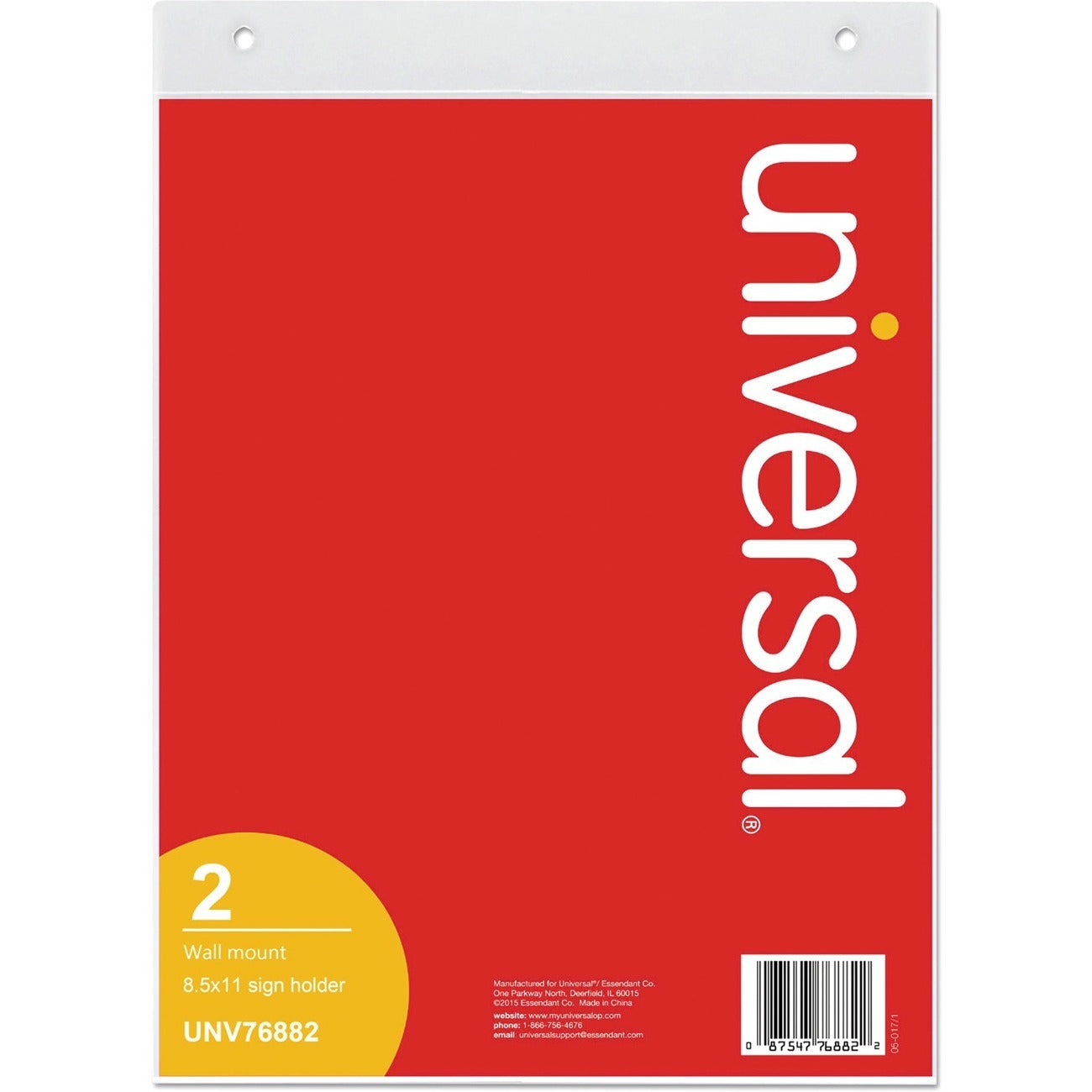 Universal Sign Holder - Rectangular Shape - Wall Mountable - Top Loading, Durable, Pre-drilled - Signage - Plastic - Clear, Clear - 2 / Pack