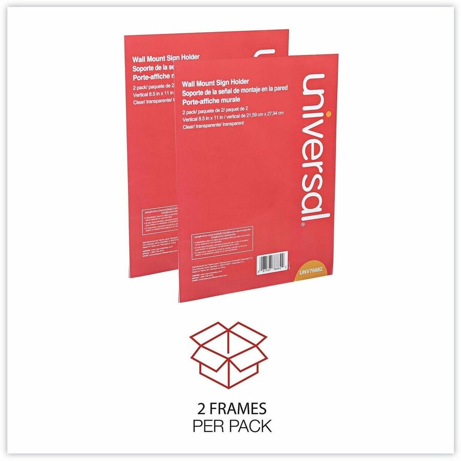 Universal Sign Holder - Rectangular Shape - Wall Mountable - Top Loading, Durable, Pre-drilled - Signage - Plastic - Clear, Clear - 2 / Pack