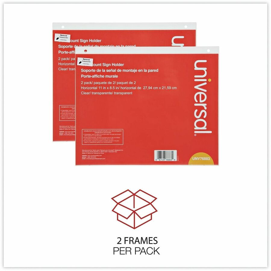 Universal Sign Holder - Rectangular Shape - Wall Mountable - Durable, Top Loading, Pre-drilled - Plastic - Clear - 2 / Pack
