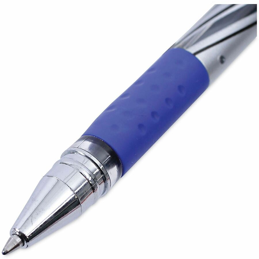 Universal Gel Pen, Stick, Medium 0.7 mm, Blue Ink, Silver/Blue Barrel, Dozen - 0.7 mm Medium Conical Pen Point - Blue Ink - Water Based - Silver, Blue Barrel - 1 Dozen