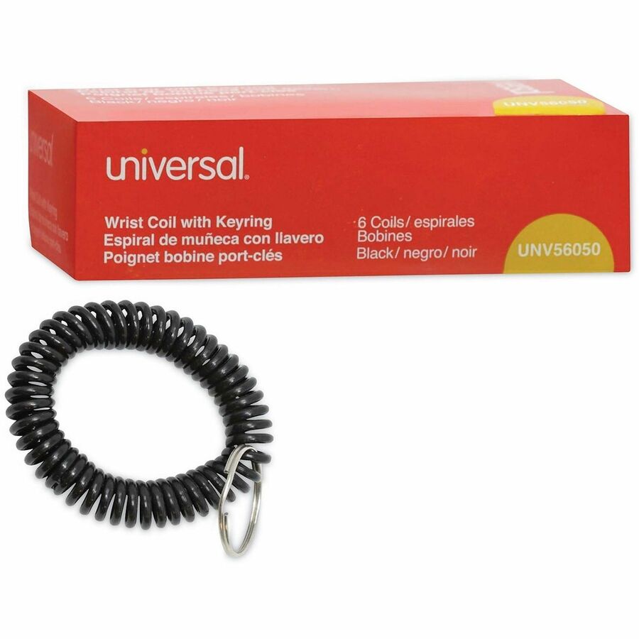 Universal Key Ring - 2.4" Height x 2.4" Width x 0.4" Depth - Plastic - Black - Sturdy, Flexible, Expandable - 6 / Pack