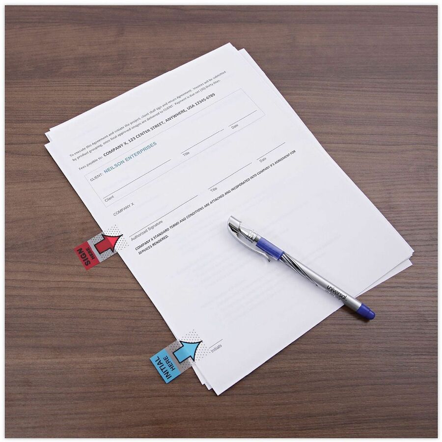 Universal Flag - 120 - 1" Flag/Note Width x 1 3/4" Flag/Note Length - Rectangle - SIGN HERE - Blue, Green, Red, Yellow - Pop-up, Repositionable, Reusable - Dispenser Included - 120 / Pack