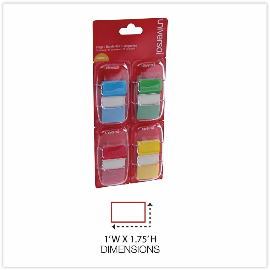 Universal Flag - 200 - 1" Flag/Note Width x 1 3/4" Flag/Note Length - Rectangle - Blue, Green, Red, Yellow - Removable, Self-stick, Pop-up, Repositionable - Dispenser Included - 200 / Pack