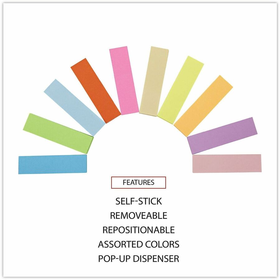 Universal Adhesive Note - 1/2" Flag/Note Width x 2" Flag/Note Length - Rectangle - Yellow, Turquoise, Red, Purple, Pink, Neon Yellow, Neon Orange, Neon Pink, Blue, Lime - Paper - Adhesive, Self-stick, Repositionable, Reusable, Pop-up, Removable, Residu...
