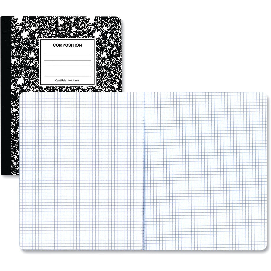 Universal Quadrille/Graph Notebook - 1 Subject(s) - 100 Sheets - Sewn - Quad Ruled Front Ruling - 38 lb Basis Weight - 9.75" Height x 7.5" Width - White Paper - Black Marble Paper Cover - 6 / Pack